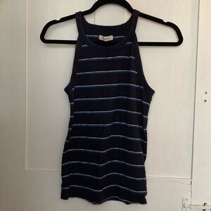 Madewell Tank High Neck Blue Striped Women's XS Basic Cotton Modal Blend
